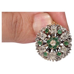 Antique Circa 1900s 18k Gold Top Silver Natural Diamond And Emerald Necklace