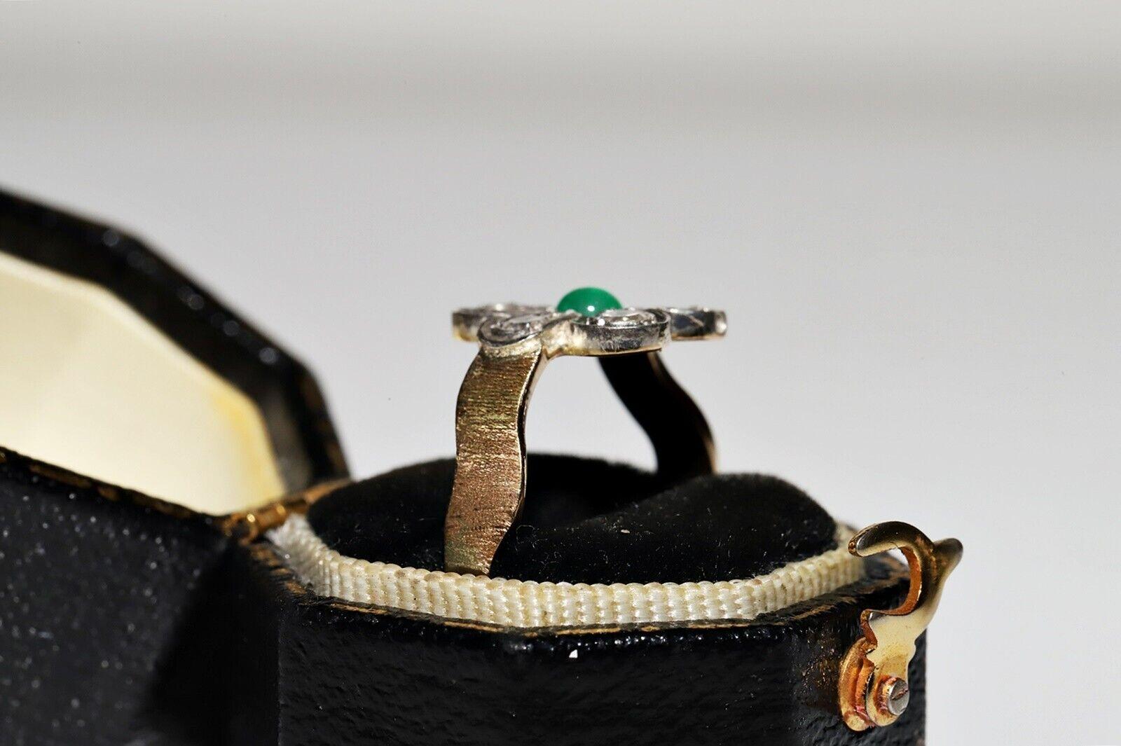 Antique Circa 1900s 18k Gold Top Silver Natural Diamond And Emerald Ring For Sale 6