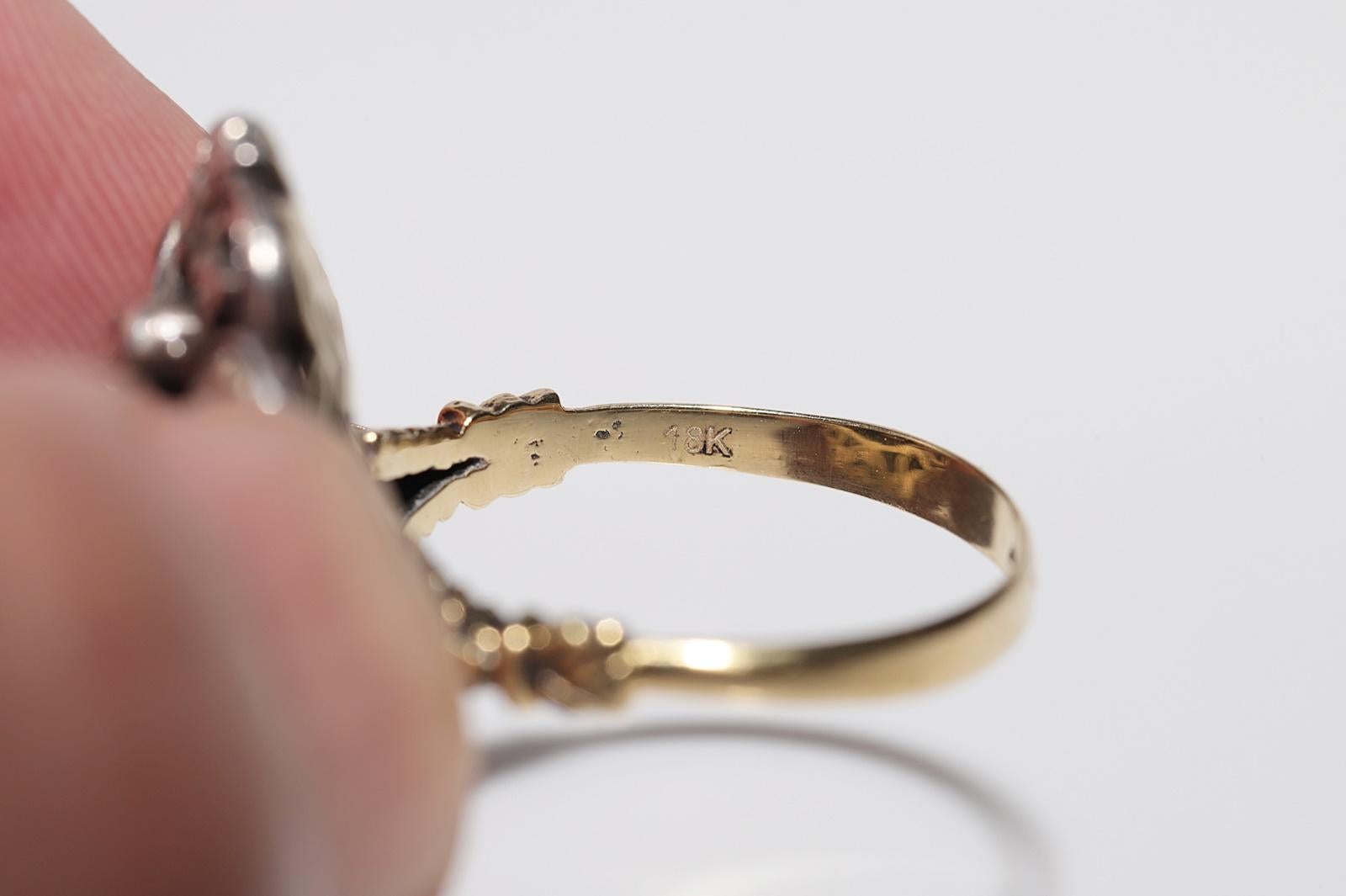 Antique Circa 1900s 18k Gold Top Silver Natural Diamond And Emerald Ring For Sale 6