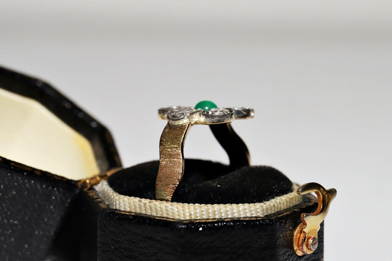 Anello antico del 1900 in oro 18k e argento con diamante naturale e smeraldo in vendita 6