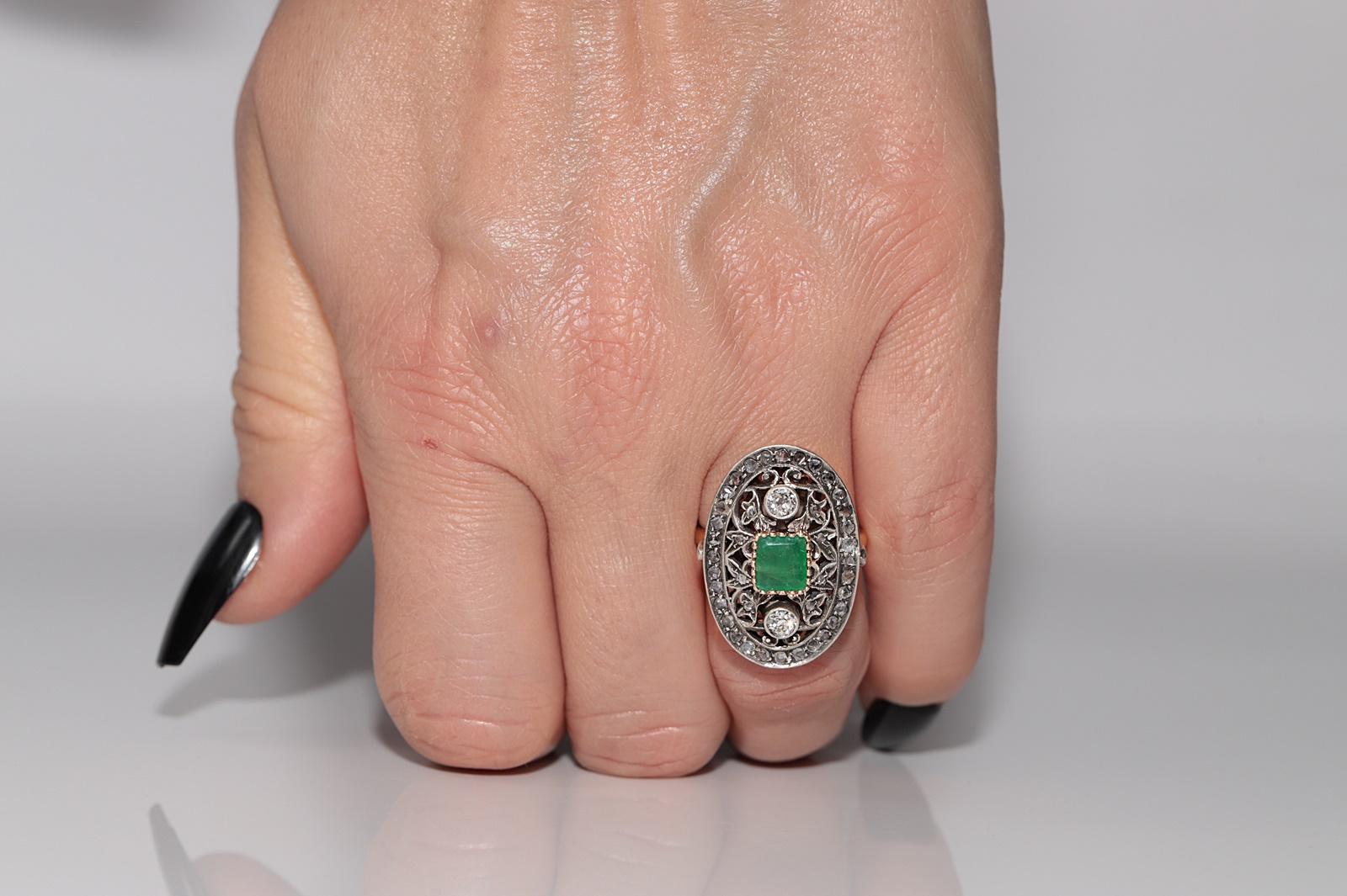 Anello antico del 1900 in oro 18k e argento con diamante naturale e smeraldo in vendita 9