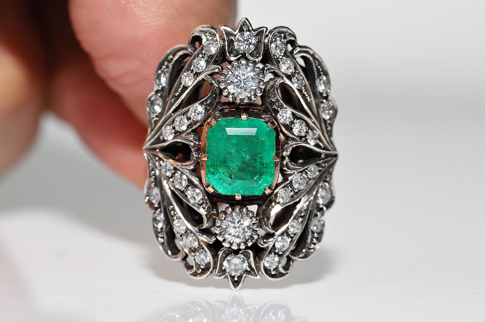 In very good condition.
Total weight is 12.6 grams.
Totally is diamond 1.50 ct.
The diamond is has H color and vs-s1-s2 clarity.
Totally is emerald 1.55 ct.
Ring size is US 7 (We offer free resizing)
We can make any size.
Please contact for any