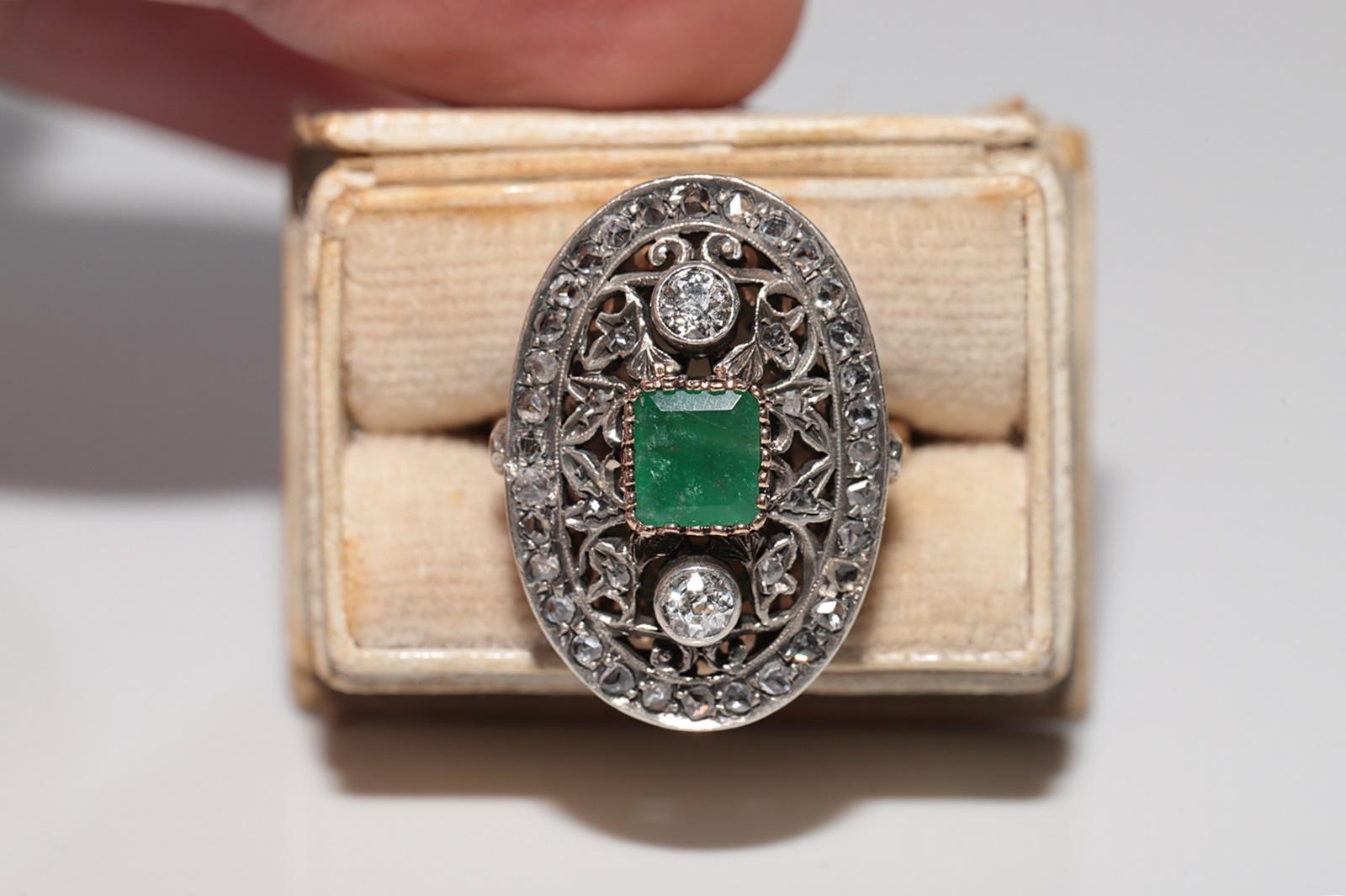 In ottime condizioni.
Il peso totale è di 6,6 grammi.
Il diamante è un diamante taglio rosa di circa 0,50 ct.
Totalmente è un diamante vecchio taglio da 0,30 ct.
Il diamante taglio vecchio ha colore H e purezza s2.
Totalmente è smeraldo da 1.10