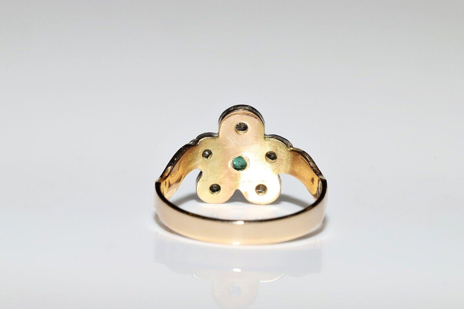 Anello antico del 1900 in oro 18k e argento con diamante naturale e smeraldo In condizioni buone in vendita a Fatih/İstanbul, 34