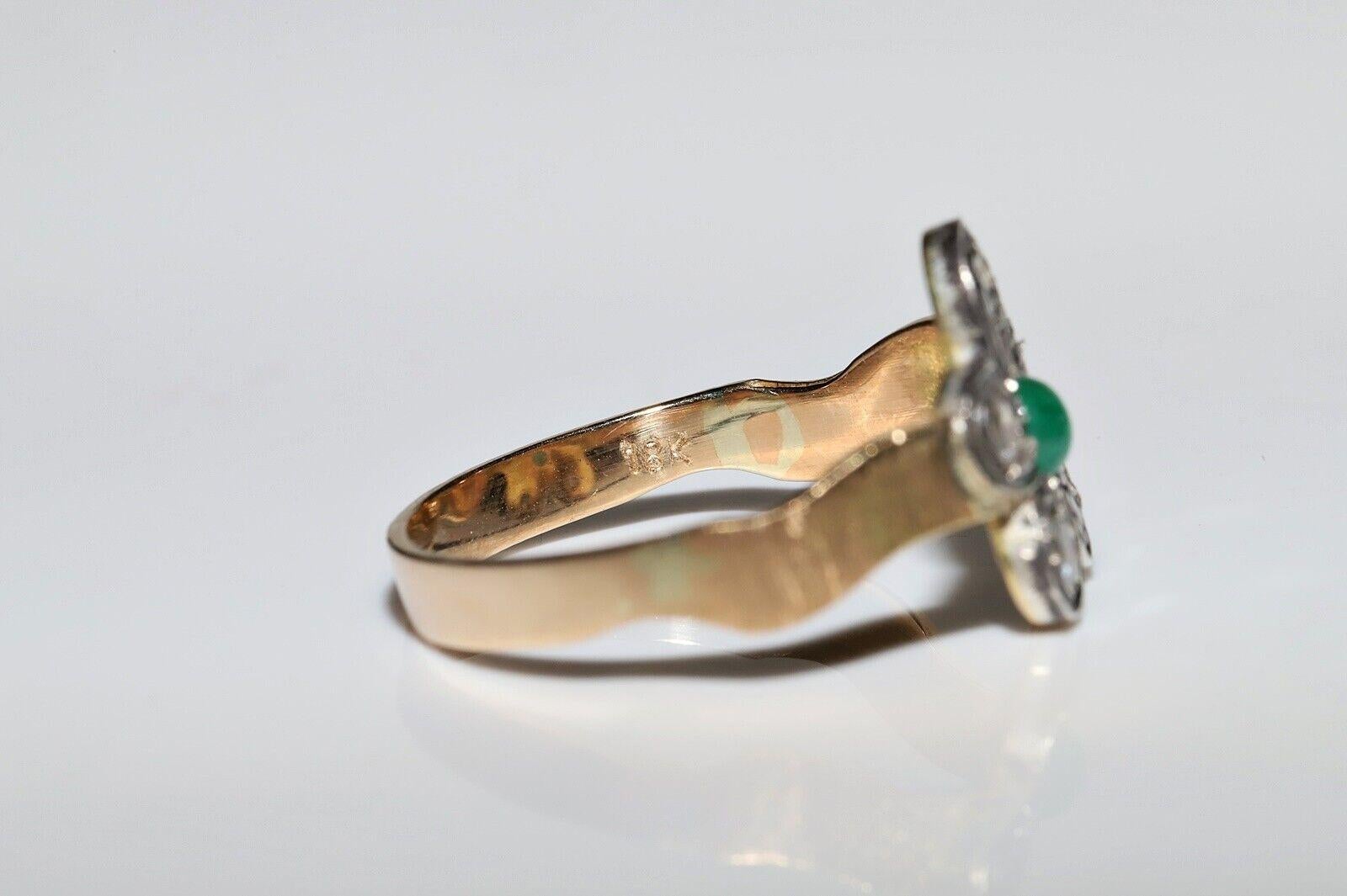 Women's Antique Circa 1900s 18k Gold Top Silver Natural Diamond And Emerald Ring For Sale