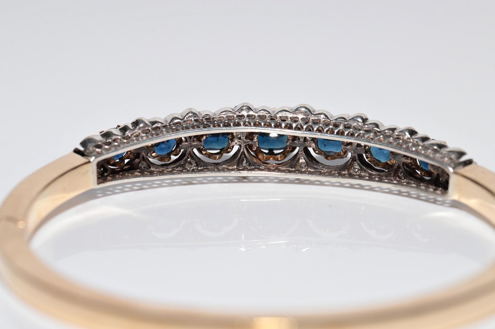 Antique Circa 1900s 18k Gold Top Silver Natural Diamond And Sapphire Bracelet For Sale 4