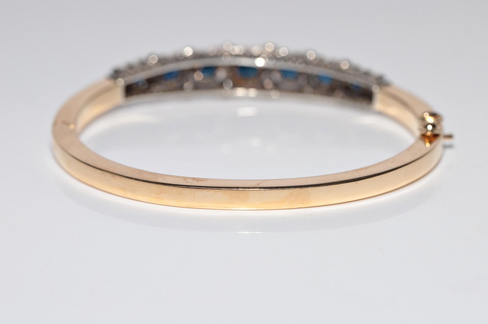 Antique Circa 1900s 18k Gold Top Silver Natural Diamond And Sapphire Bracelet For Sale 5