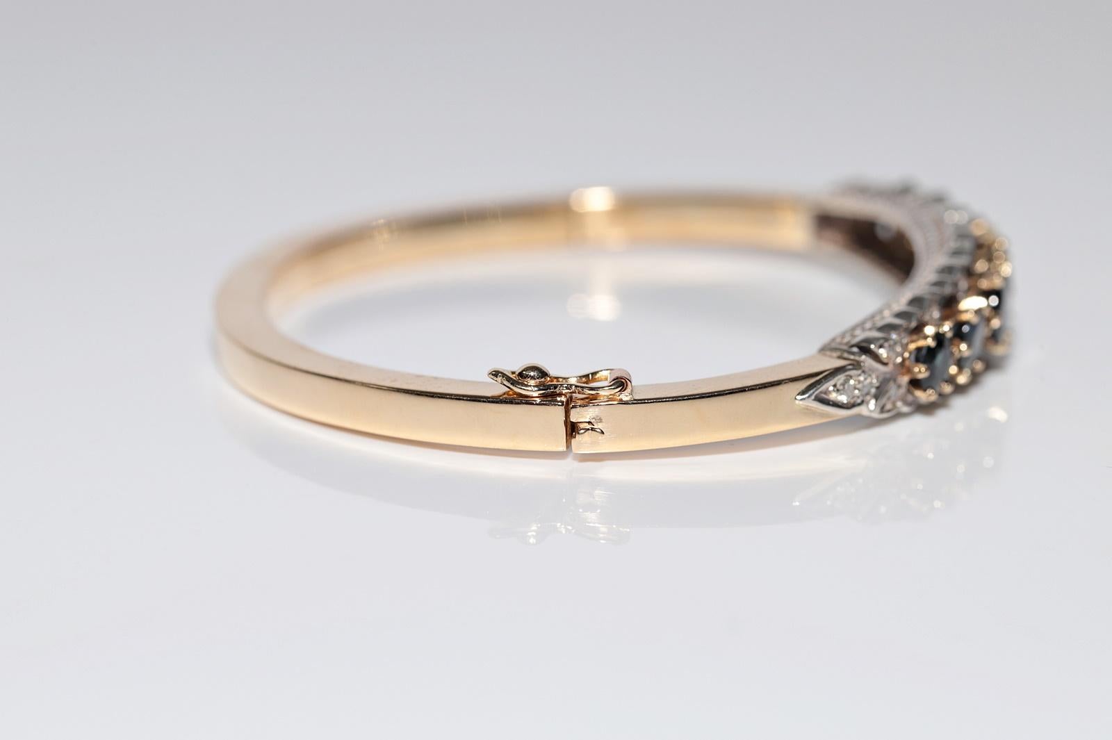 Antique Circa 1900s 18k Gold Top Silver Natural Diamond And Sapphire Bracelet For Sale 6