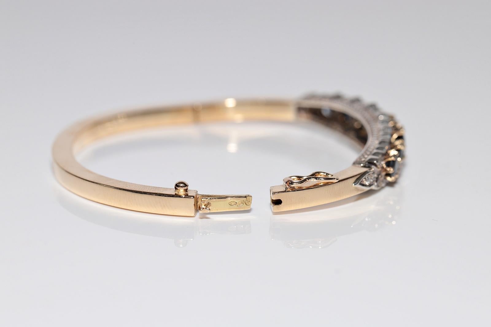 Antique Circa 1900s 18k Gold Top Silver Natural Diamond And Sapphire Bracelet For Sale 7