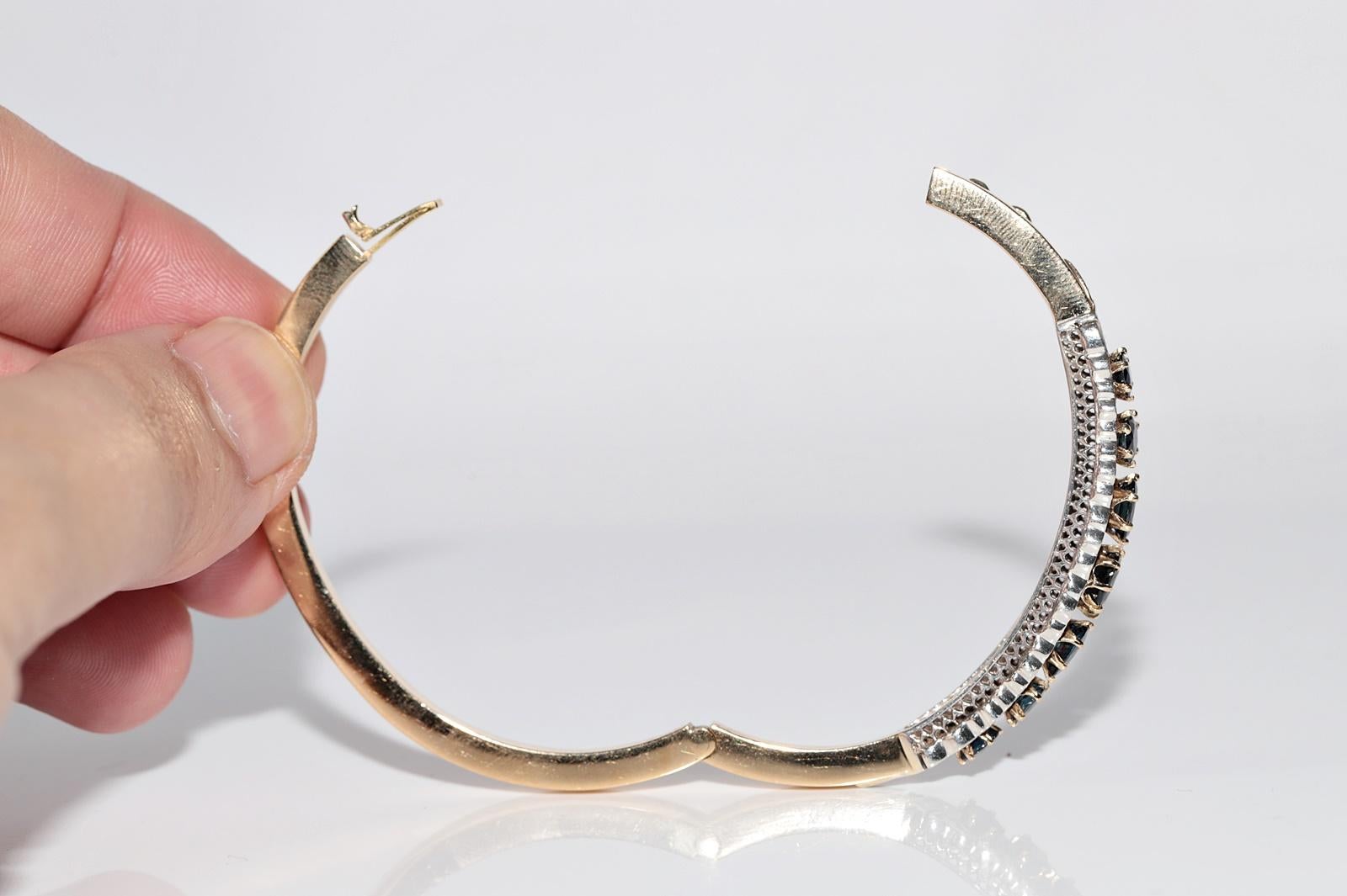 Antique Circa 1900s 18k Gold Top Silver Natural Diamond And Sapphire Bracelet For Sale 9