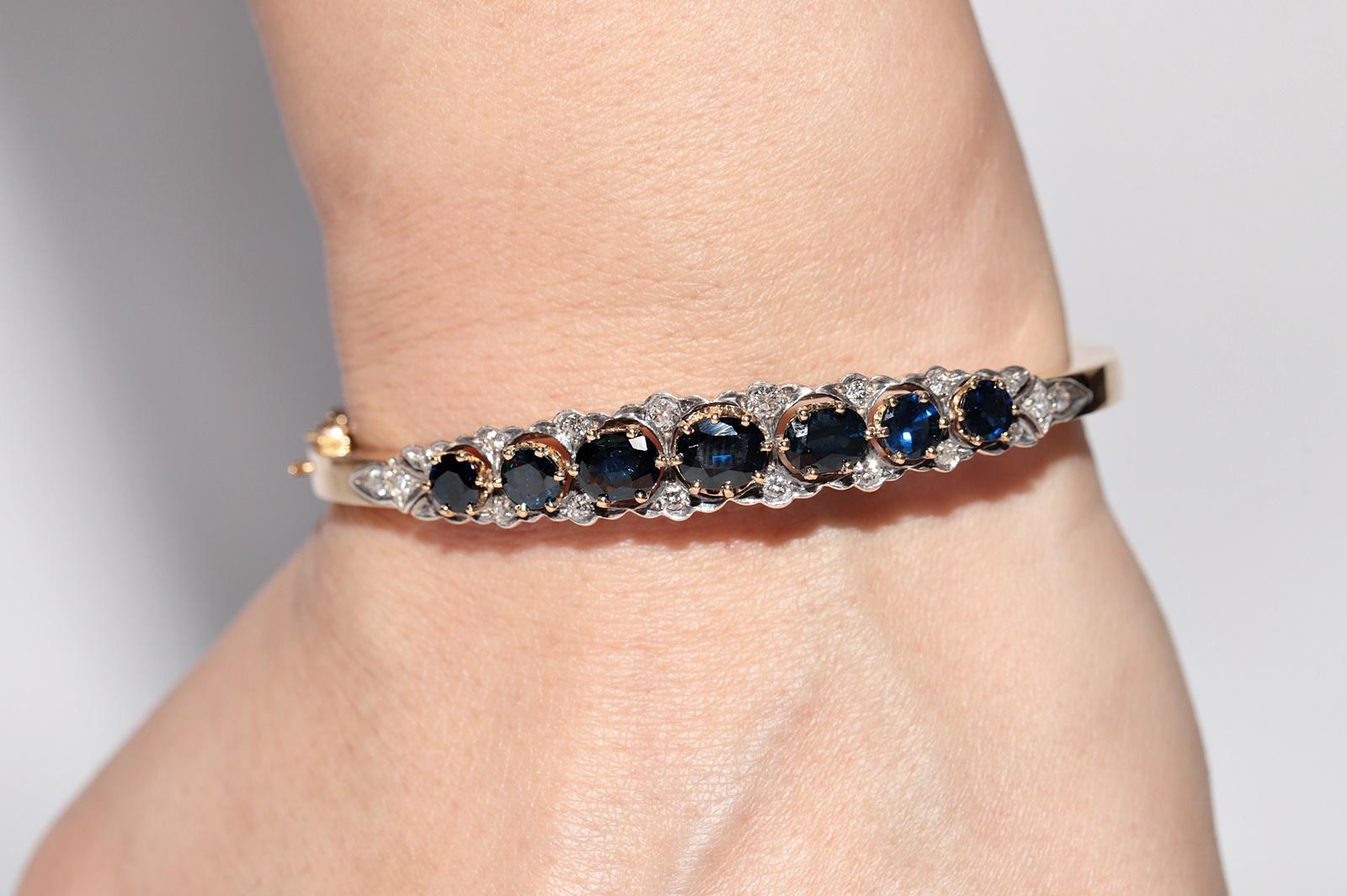 Antique Circa 1900s 18k Gold Top Silver Natural Diamond And Sapphire Bracelet For Sale 14
