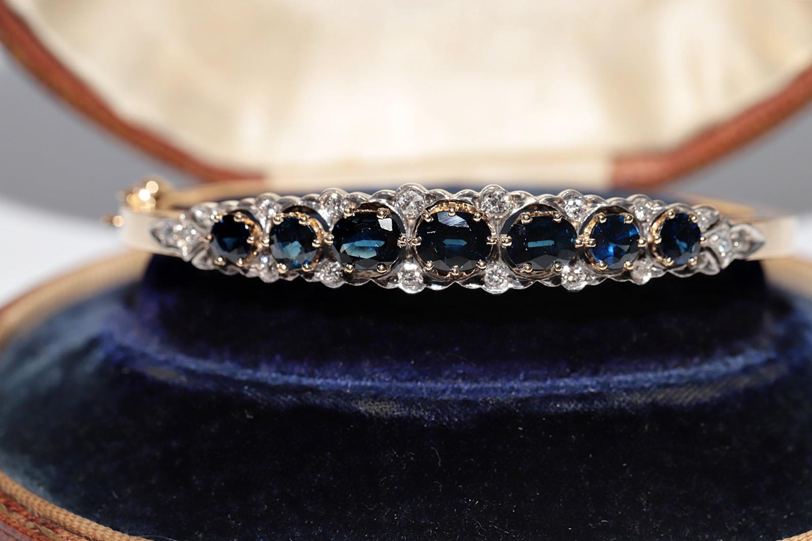 Victorian Antique Circa 1900s 18k Gold Top Silver Natural Diamond And Sapphire Bracelet For Sale