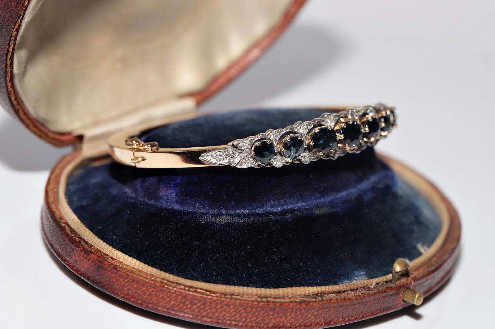 Brilliant Cut Antique Circa 1900s 18k Gold Top Silver Natural Diamond And Sapphire Bracelet For Sale