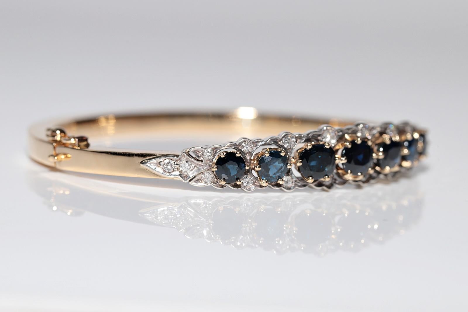 Women's Antique Circa 1900s 18k Gold Top Silver Natural Diamond And Sapphire Bracelet For Sale