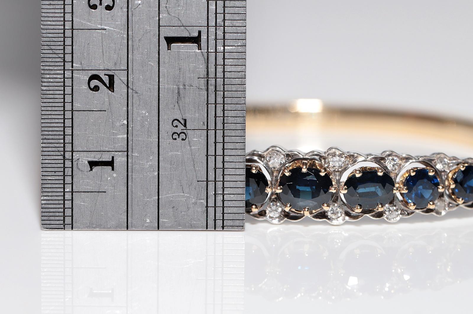 Antique Circa 1900s 18k Gold Top Silver Natural Diamond And Sapphire Bracelet For Sale 2