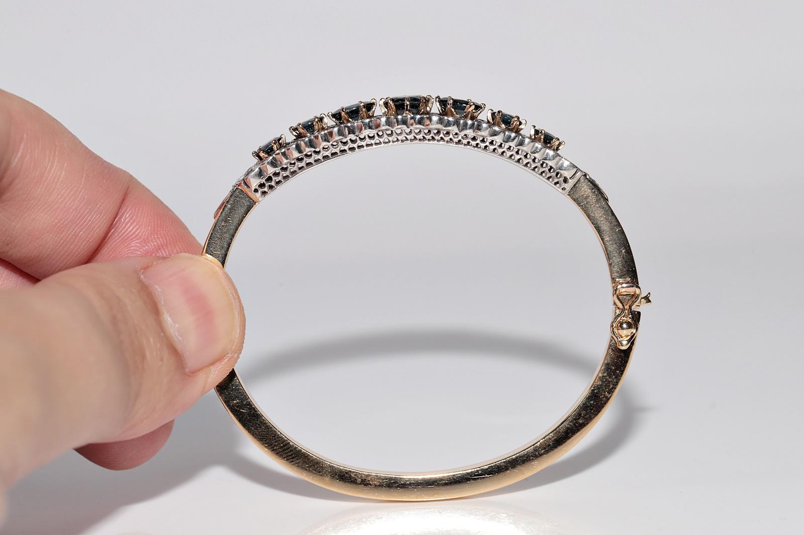Antique Circa 1900s 18k Gold Top Silver Natural Diamond And Sapphire Bracelet For Sale 3