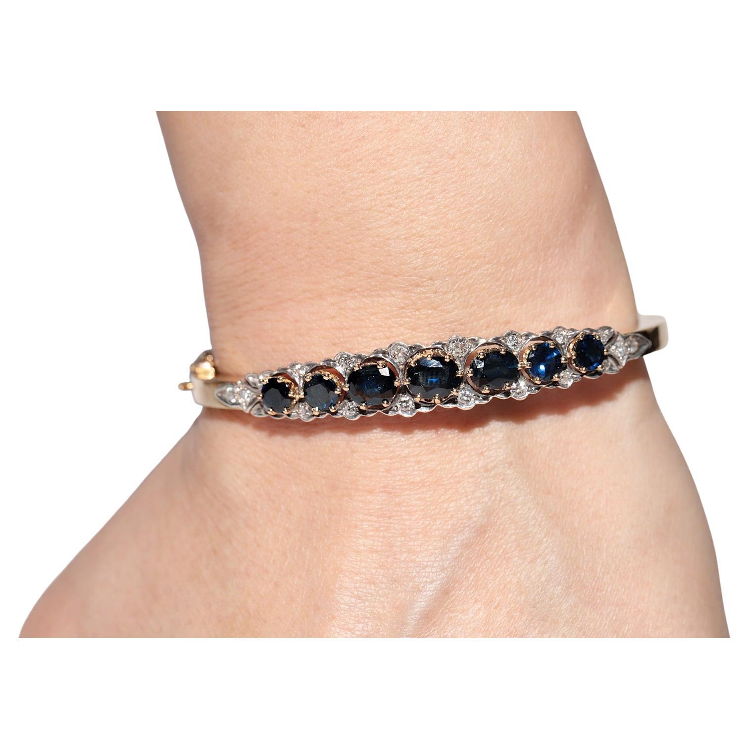 Antique Circa 1900s 18k Gold Top Silver Natural Diamond And Sapphire Bracelet For Sale