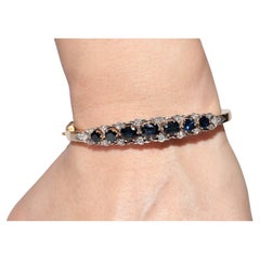 Antique Circa 1900s 18k Gold Top Silver Natural Diamond And Sapphire Bracelet