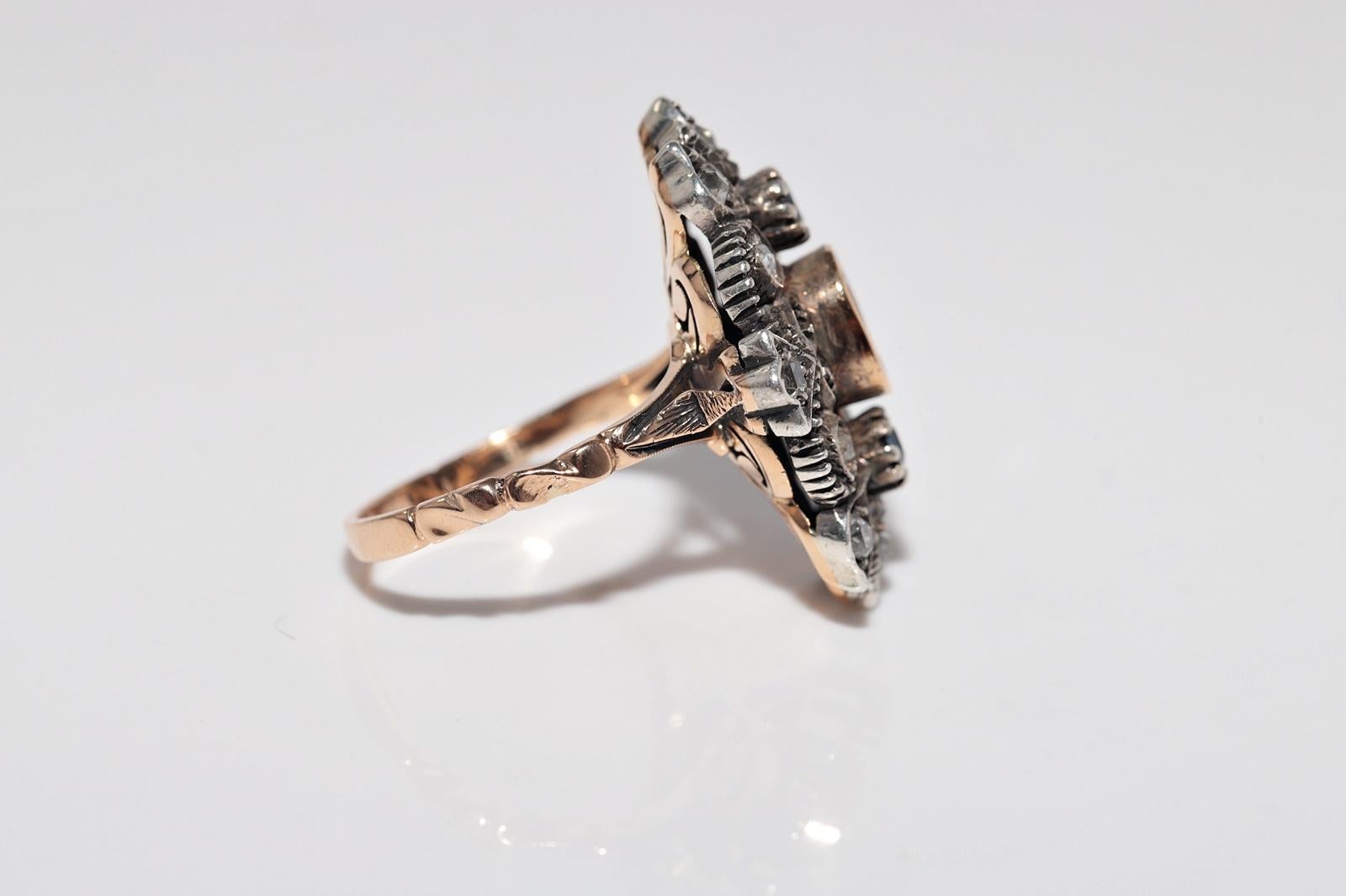 Bague ancienne datant des années 1900, or 18 carats, argent, diamant naturel et saphir en vente 4