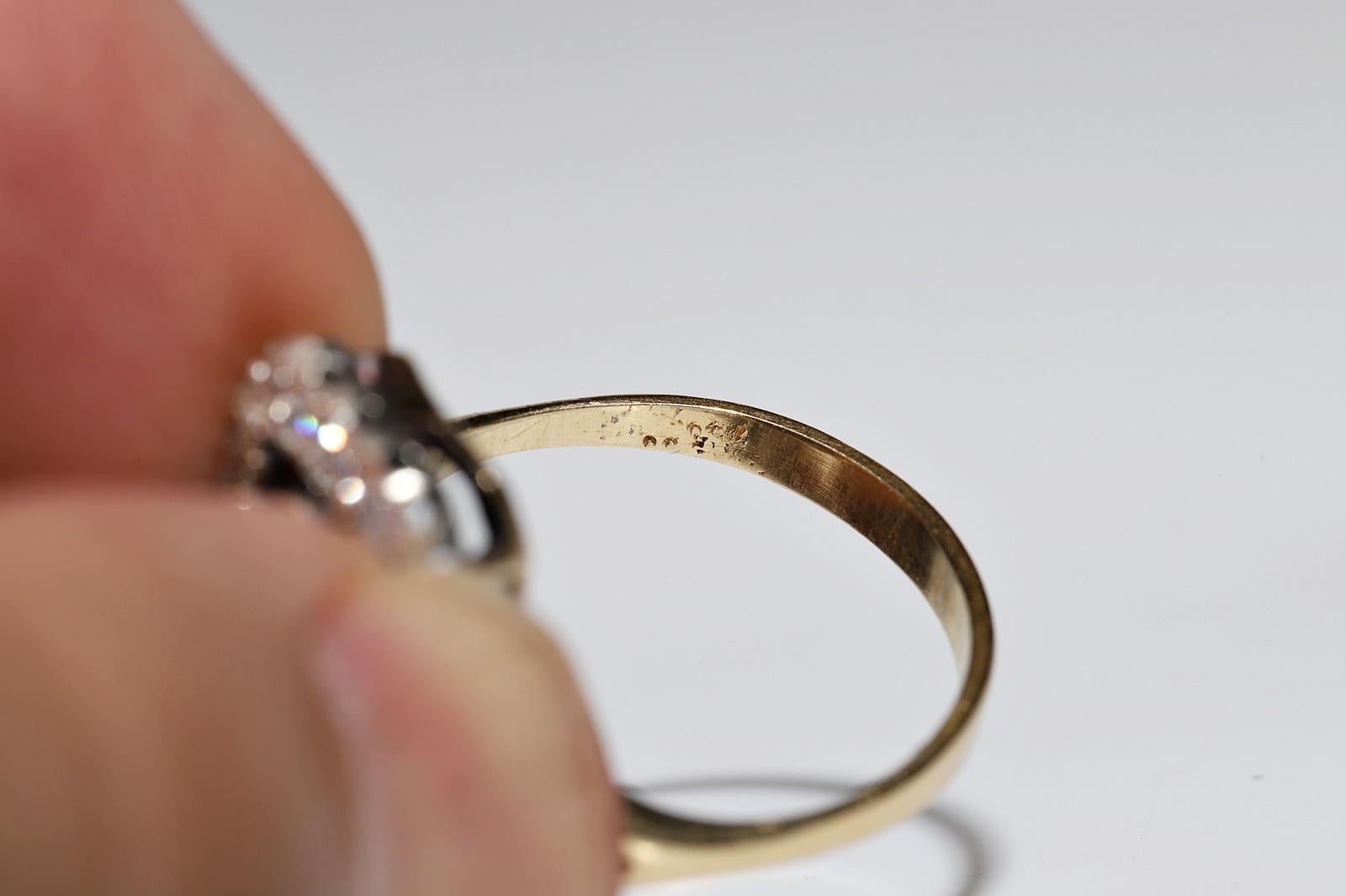 Antique Circa 1900s 18k Gold Top Silver  Natural Diamond And Sapphire  Ring For Sale 6