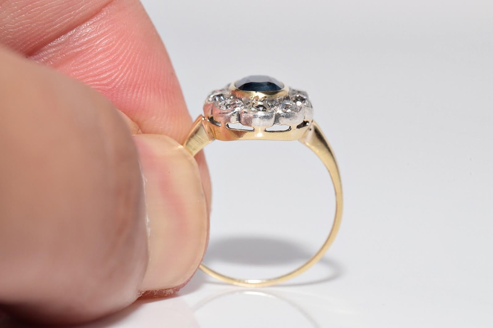 Anillo Antiguo Circa 1900s Oro 18k Plata Superior Diamante Natural Y Zafiro en venta 7