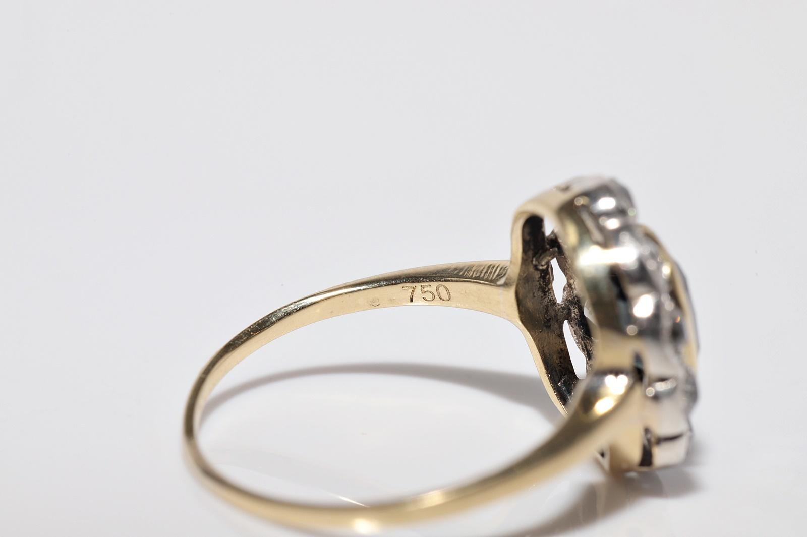 Anillo Antiguo Circa 1900s Oro 18k Plata Superior Diamante Natural Y Zafiro en venta 8