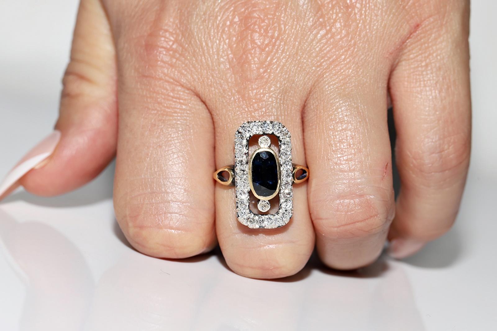 Antique Circa 1900s 18k Gold Top Silver  Natural Diamond And Sapphire  Ring For Sale 9