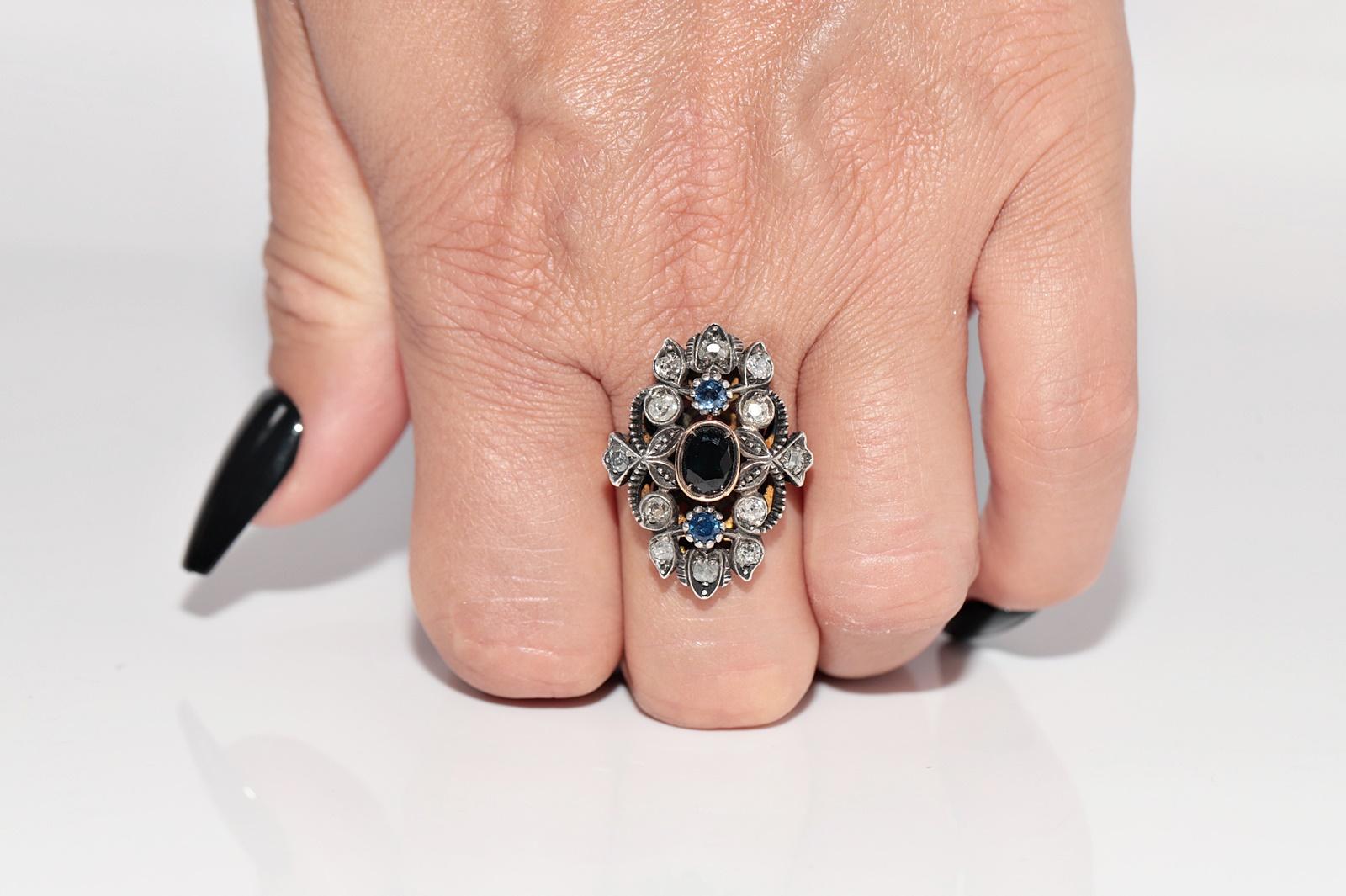 Bague ancienne datant des années 1900, or 18 carats, argent, diamant naturel et saphir en vente 10