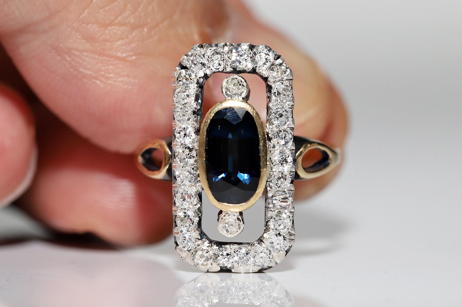 In very good condition.
Total weight is 5.5 grams.
Totally is diamond 0.98 ct.
The diamond is has G-H color and vs-s1-s2 clarity.
Totally is sapphire 1.50 ct.
Ring size is US 8.2 (We offer free resizing)
We can make any size.
Please contact for any