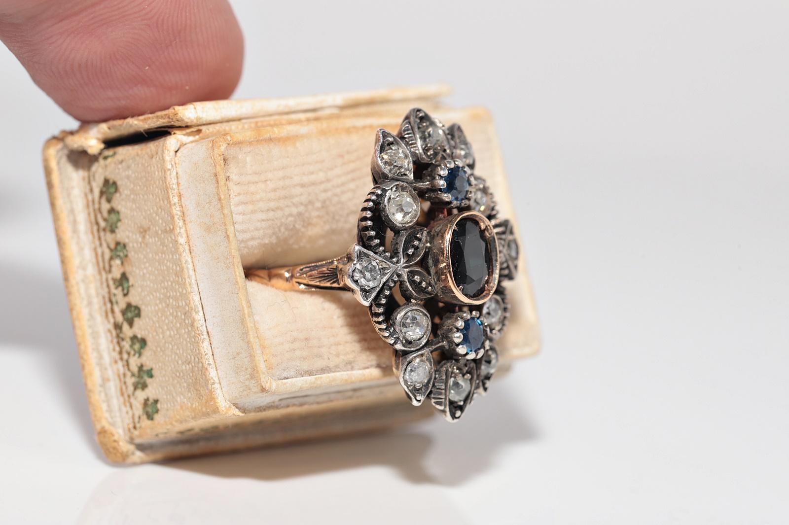 Victorien Bague ancienne datant des années 1900, or 18 carats, argent, diamant naturel et saphir en vente
