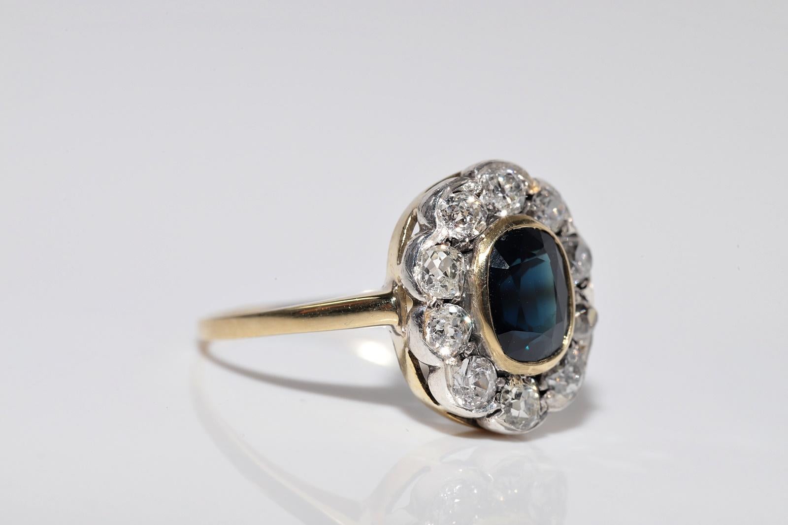 Anillo Antiguo Circa 1900s Oro 18k Plata Superior Diamante Natural Y Zafiro en Bueno estado para la venta en Fatih/İstanbul, 34