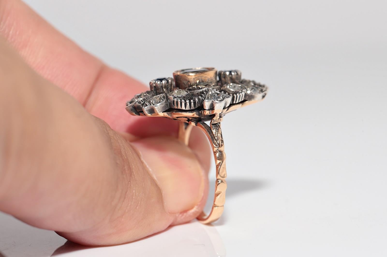 Bague ancienne datant des années 1900, or 18 carats, argent, diamant naturel et saphir Bon état - En vente à Fatih/İstanbul, 34