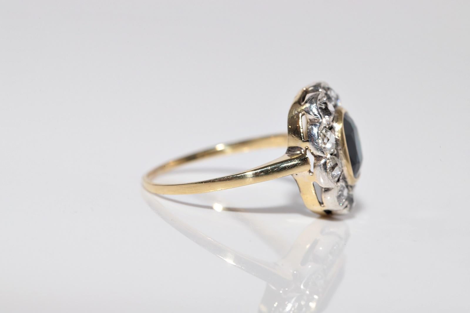 De las mujeres Anillo Antiguo Circa 1900s Oro 18k Plata Superior Diamante Natural Y Zafiro en venta