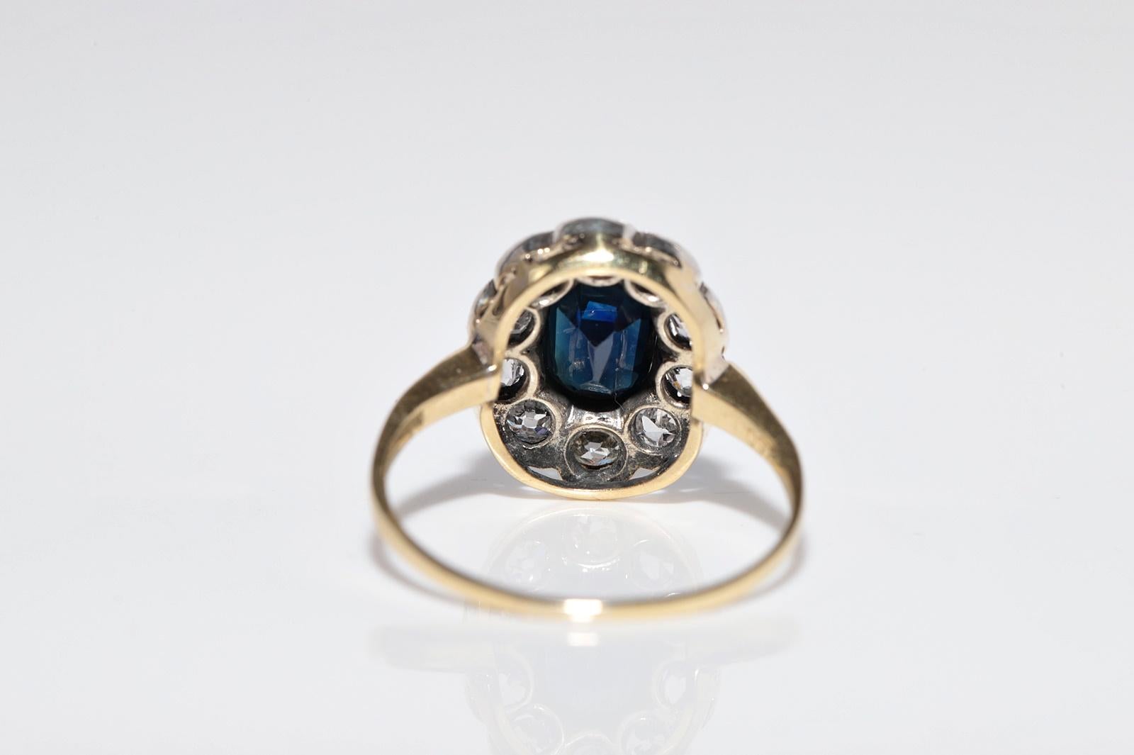 Anillo Antiguo Circa 1900s Oro 18k Plata Superior Diamante Natural Y Zafiro en venta 1