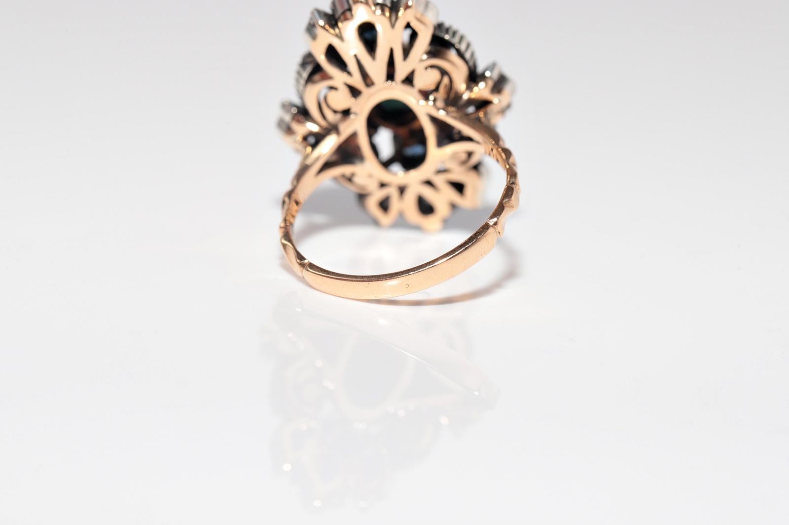 Bague ancienne datant des années 1900, or 18 carats, argent, diamant naturel et saphir en vente 1