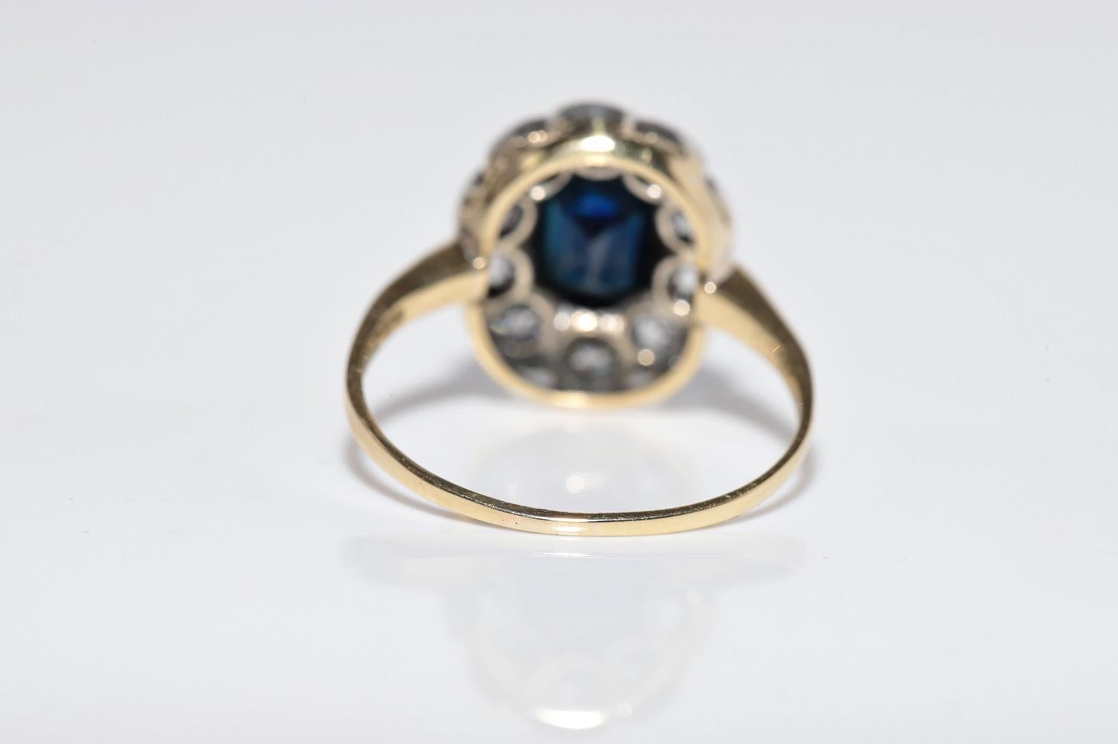 Anillo Antiguo Circa 1900s Oro 18k Plata Superior Diamante Natural Y Zafiro en venta 2