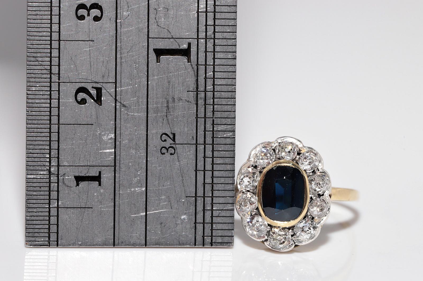Anillo Antiguo Circa 1900s Oro 18k Plata Superior Diamante Natural Y Zafiro en venta 3