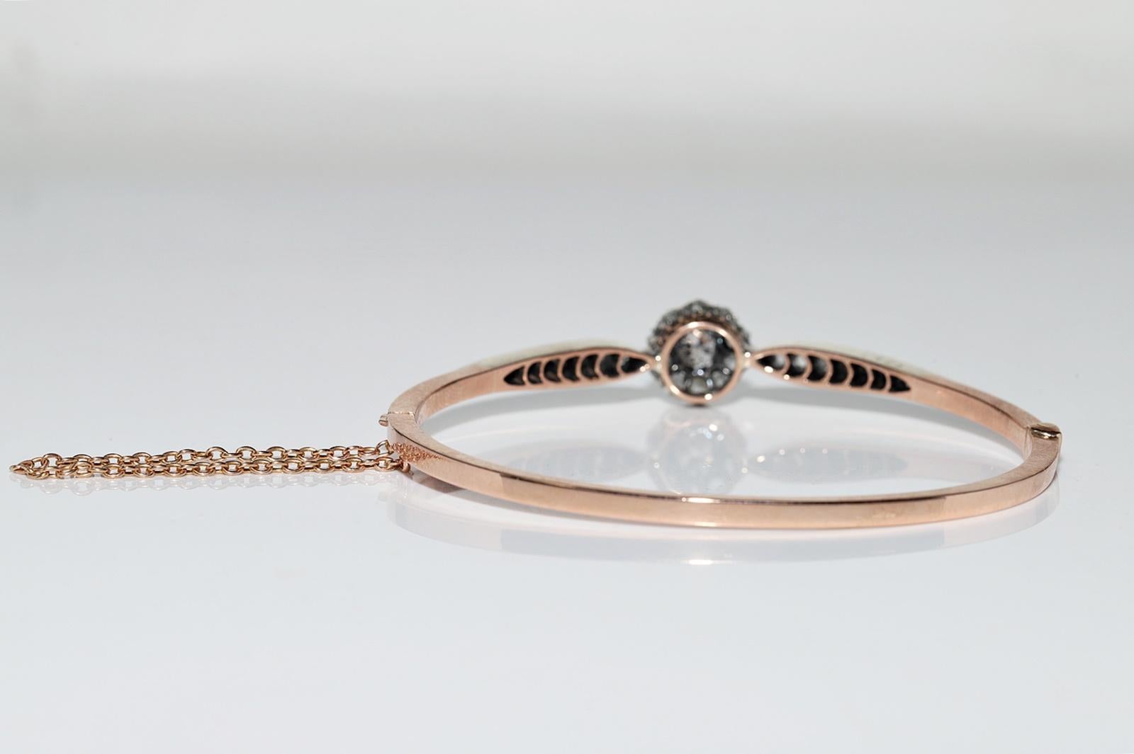 Antique Circa 1900s 18k Gold Top Silver Natural Diamond Bangle Bracelet  For Sale 5