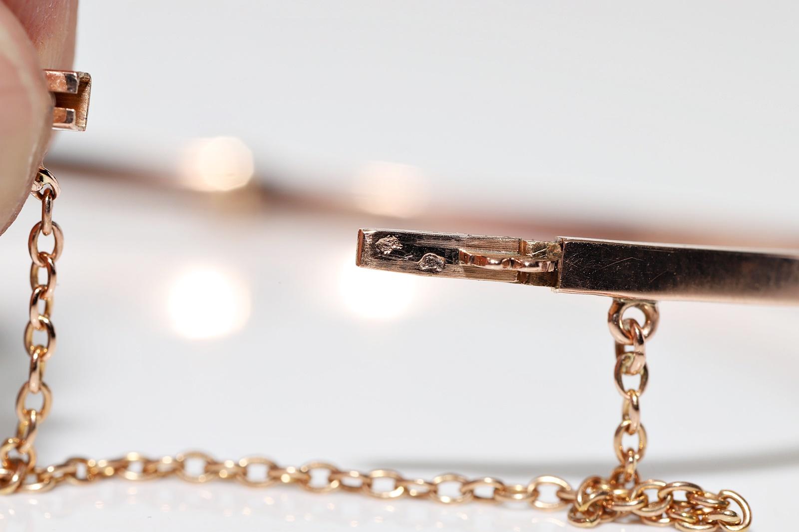 Antique Circa 1900s 18k Gold Top Silver Natural Diamond Bangle Bracelet en vente 6