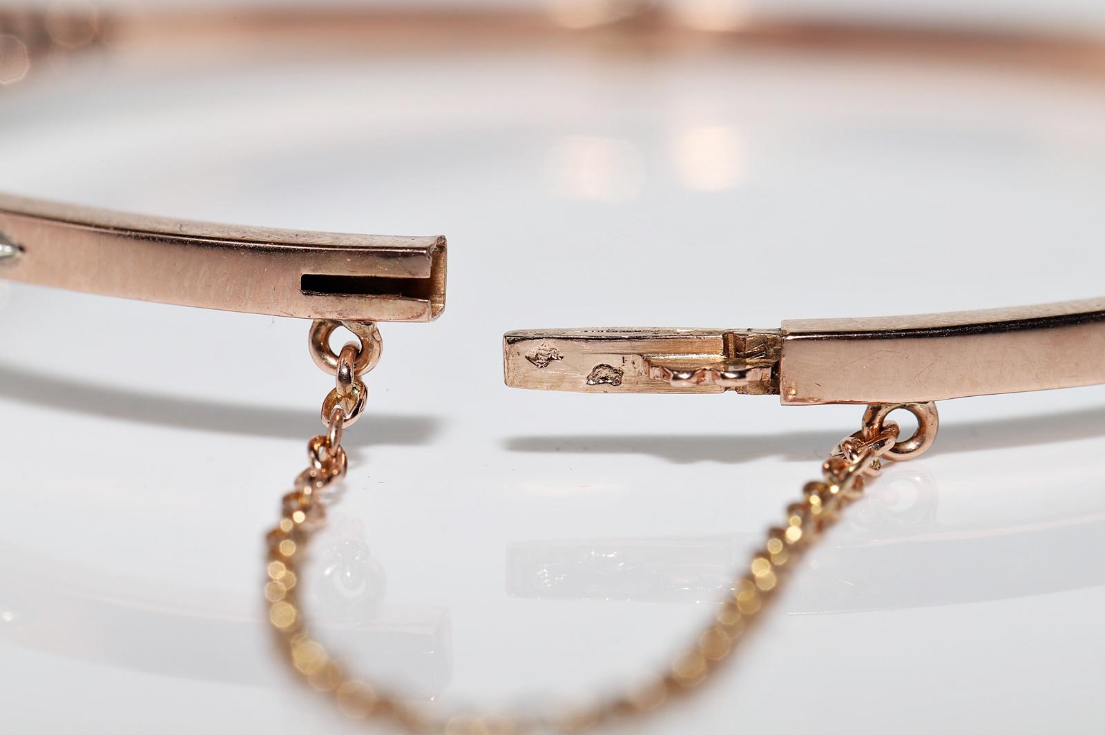 Antiguo brazalete de oro de 18 quilates con diamantes naturales en la parte superior de plata de la década de 1900 en venta 7