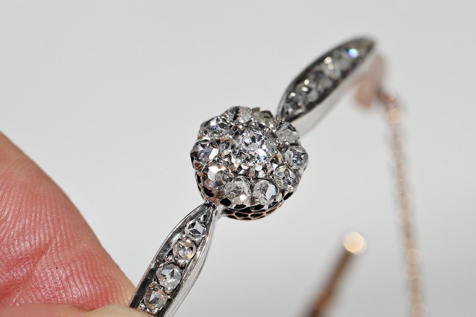 Antiguo brazalete de oro de 18 quilates con diamantes naturales en la parte superior de plata de la década de 1900 en venta 8