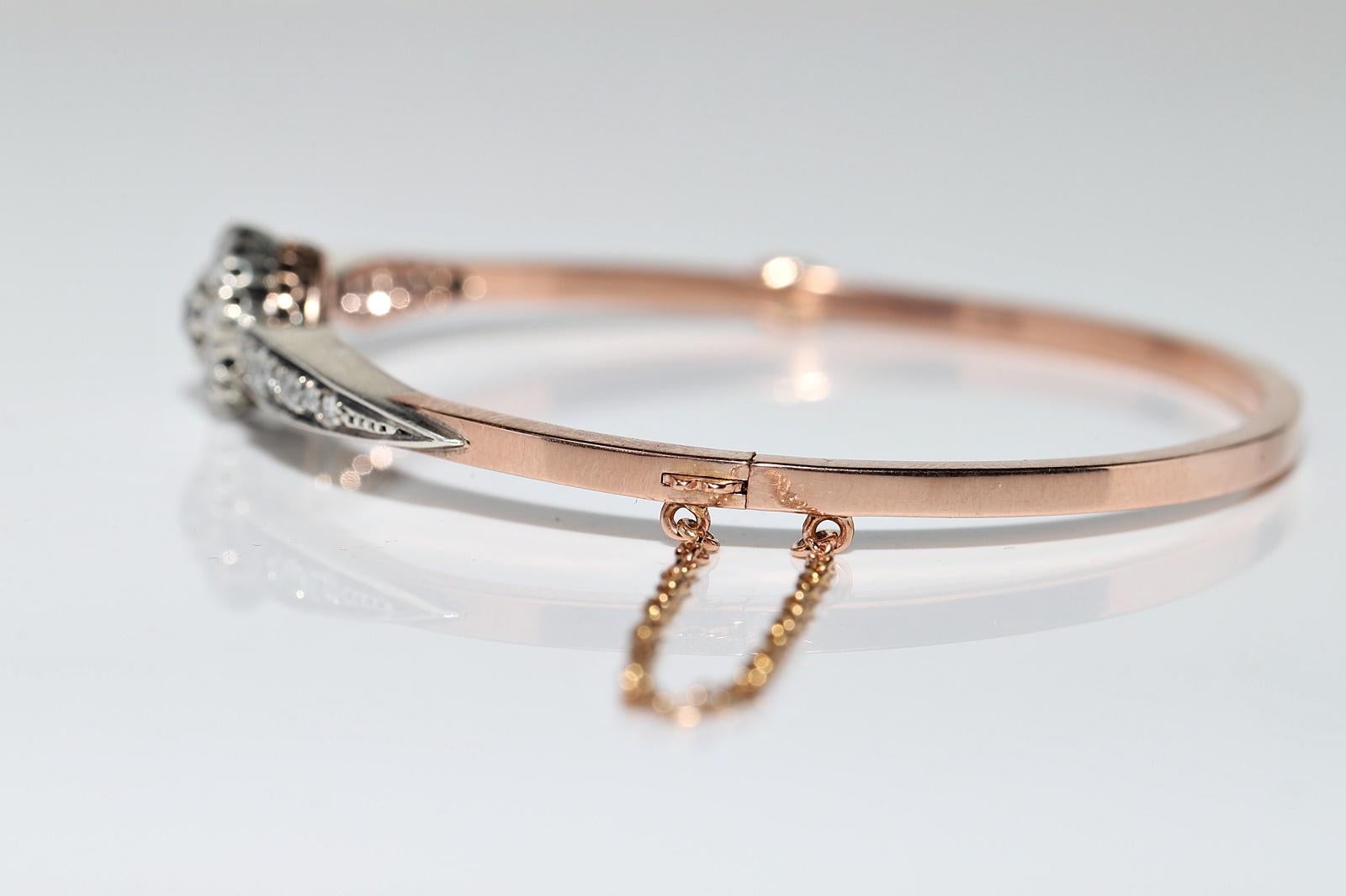 Antiguo brazalete de oro de 18 quilates con diamantes naturales en la parte superior de plata de la década de 1900 en venta 9