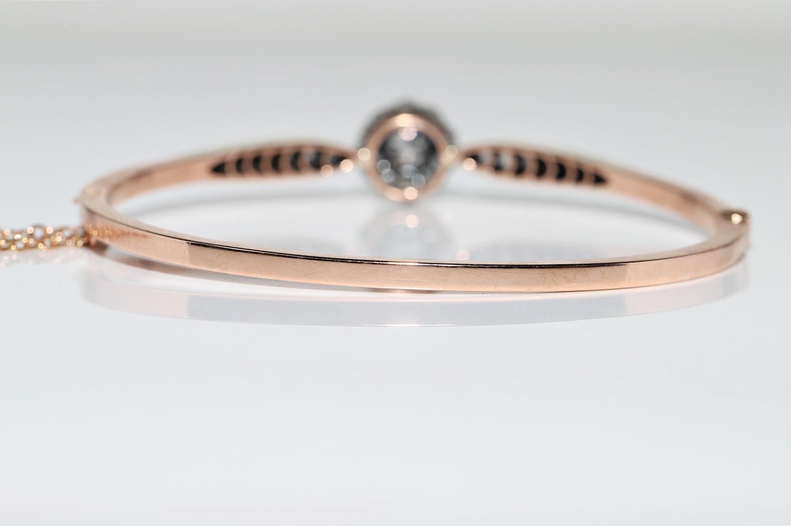 Antiguo brazalete de oro de 18 quilates con diamantes naturales en la parte superior de plata de la década de 1900 en venta 10