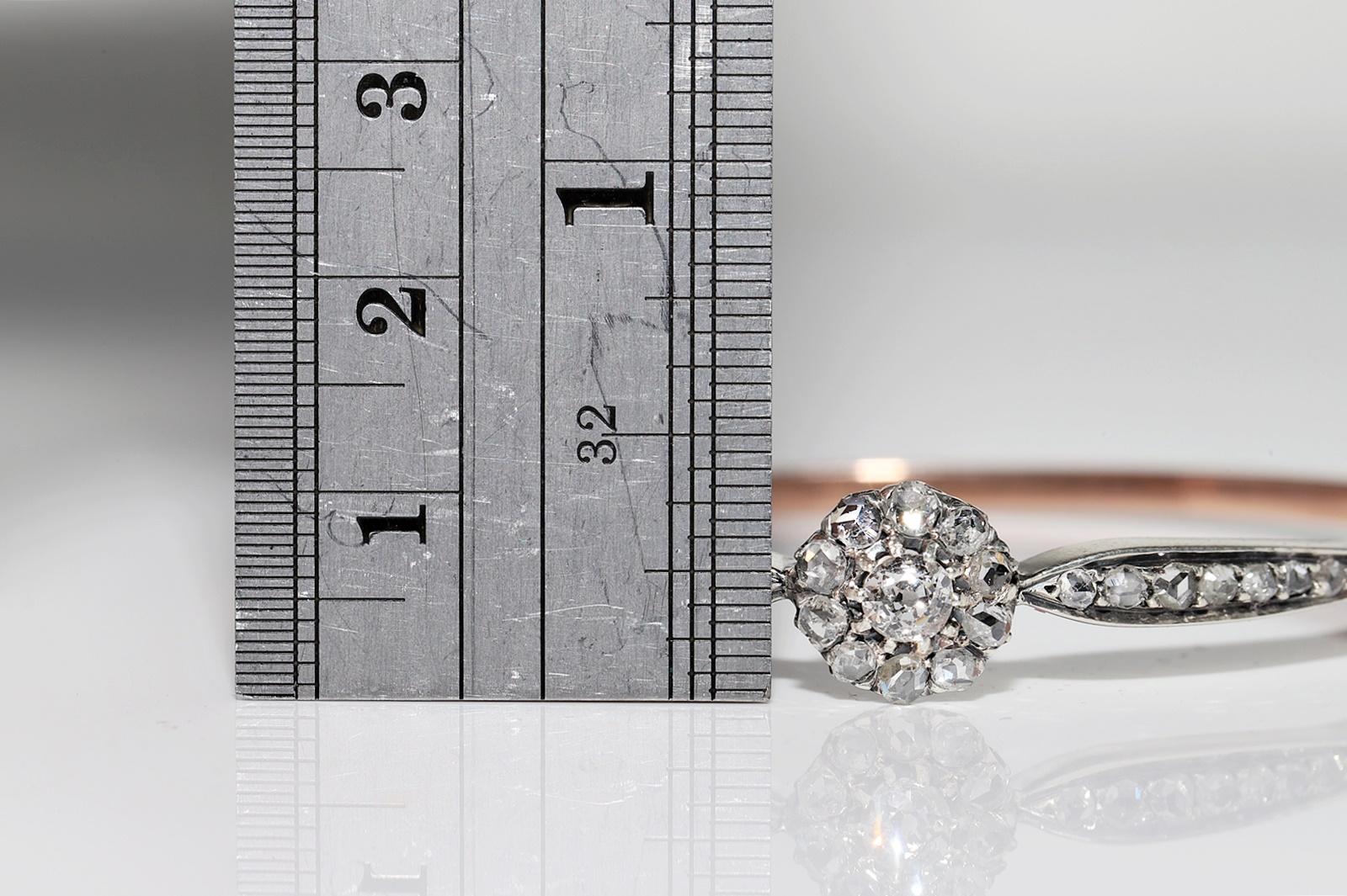 Antiguo brazalete de oro de 18 quilates con diamantes naturales en la parte superior de plata de la década de 1900 en Bueno estado para la venta en Fatih/İstanbul, 34