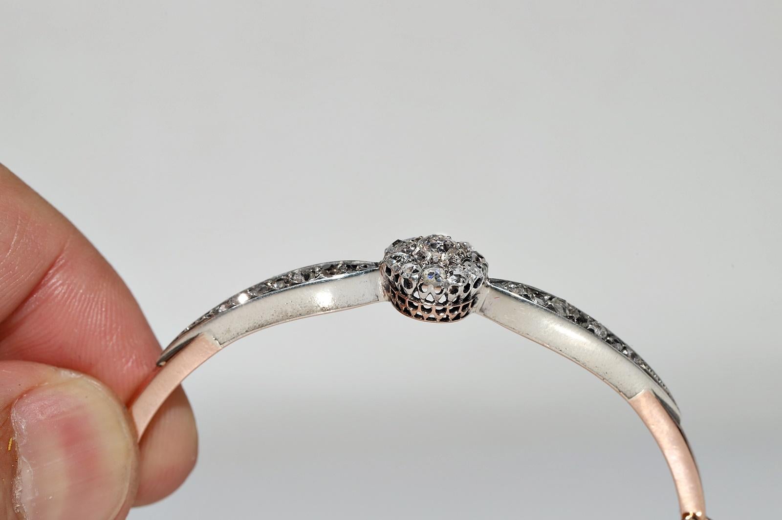 Antique Circa 1900s 18k Gold Top Silver Natural Diamond Bangle Bracelet en vente 2