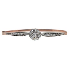Antique Circa 1900s 18k Gold Top Silver Natural Diamond Bangle Bracelet