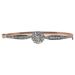 Antique Circa 1900s 18k Gold Top Silver Natural Diamond Bangle Bracelet