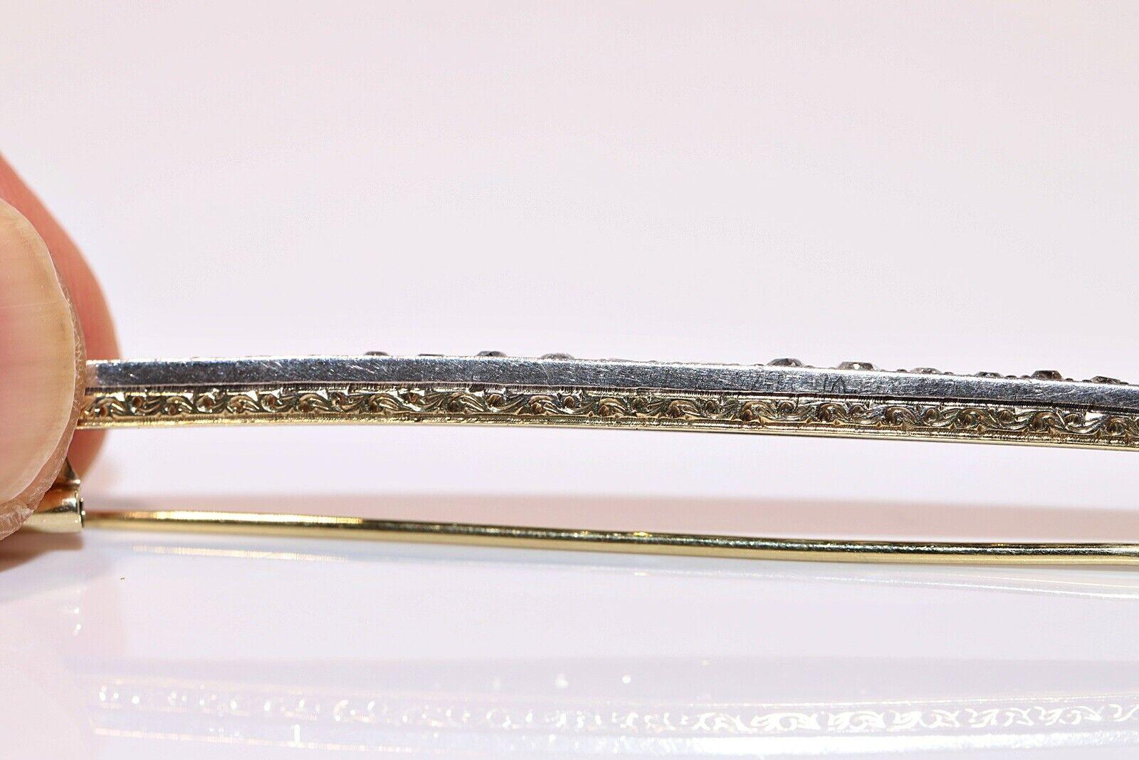 Antike, um 1900, 18 Karat Gold Platin Silber Top Silber Natürlicher Diamant Dekorierte Brosche im Angebot 5