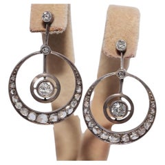 Antique Circa 1900s 18k Gold Top Silver Natural Diamond Decorated Drop Earring