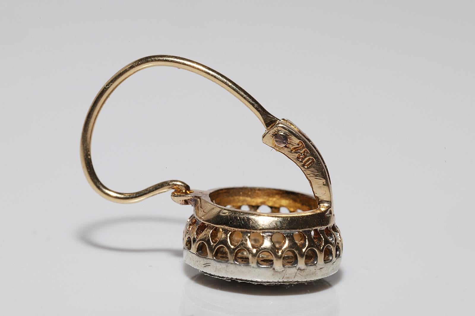 Antiguo Circa 1900s Oro 18k Plata Superior Diamante Natural Decorado Pendiente en venta 5